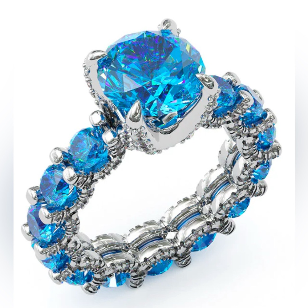 💙🆕💙Jzora Aqua Blue Round Cut Fashion Sterling Silver Engagement Ring Size 11
